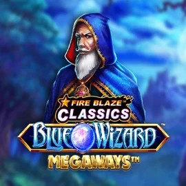Official Slots logo: Fire Blaze Blue Wizard Megaways by Rarestone Gaming at Jackpot Bingo